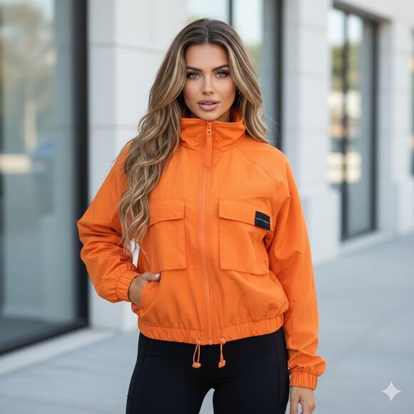 Naked Wardrobe Windbreaker Jacket Size Small Full Zip Pocket Utility Orange, S - Picture 12 of 12